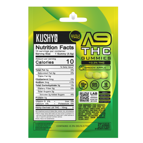 Kushy Dreams Delta 9 THC Gummies Green Apple Nutrition Facts