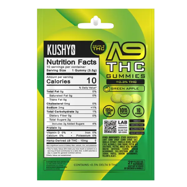 Kushy Dreams Delta 9 THC Gummies Green Apple Nutrition Facts