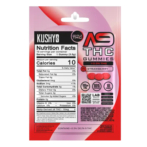 Kushy Dreams Delta 9 THC Gummies Strawberry Nutrition Facts