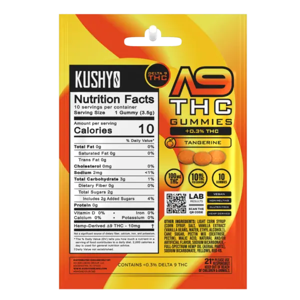 Kushy Dreams Delta 9 THC Gummies Tangerine Nutrition Facts